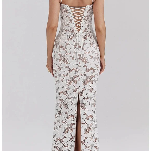 House of CB White Pearl Floral Lace Gown Maxi Dress - Picture 2 of 5